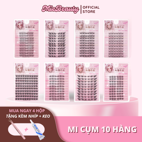 Mã #E0 Mi Giả 10 Hàng MieBeauty, mi sợi mảnh, chống nước, mi cụm, có thể tái sử dụng, mua 4 tặng 2