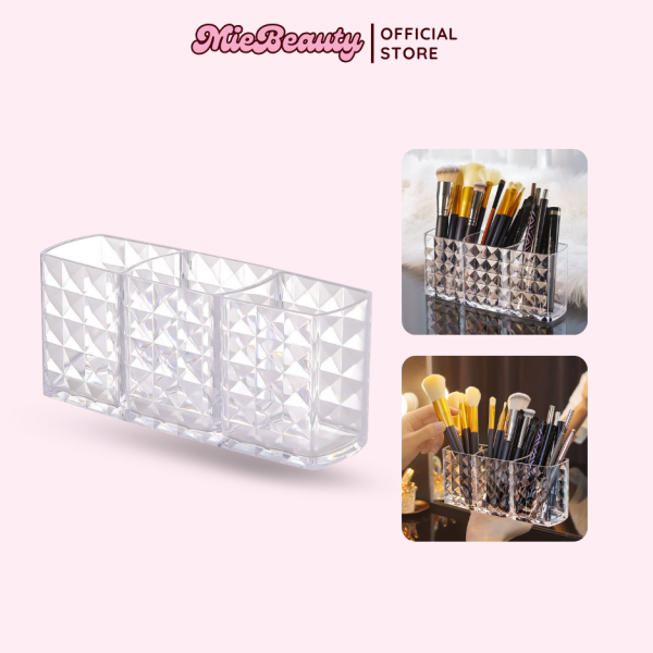 Hộp đựng cọ trang điểm trong suốt MieBeauty 3 ngăn cứng cáp
