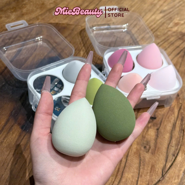 Set 4 bông mút trứng trang điểm MieBeauty mút hình quả trứng có hộp - Hình ảnh 7