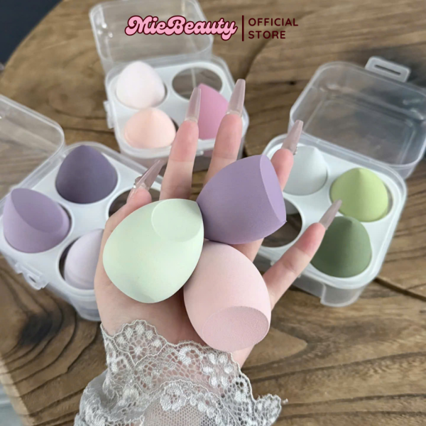 Set 4 bông mút trứng trang điểm MieBeauty mút hình quả trứng có hộp - Hình ảnh 2