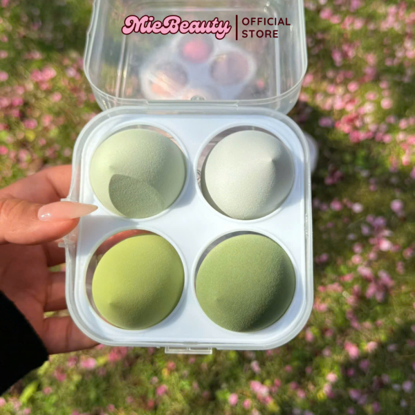 Set 4 bông mút trứng trang điểm MieBeauty mút hình quả trứng có hộp - Hình ảnh 3