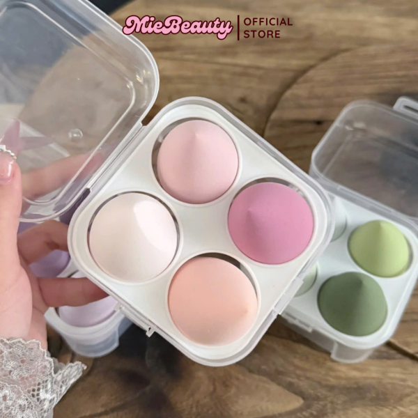 Set 4 bông mút trứng trang điểm MieBeauty mút hình quả trứng có hộp - Hình ảnh 4