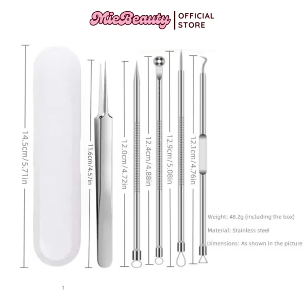 Set 5 Cây Nặn Mụn MieBeauty Inox Không Gỉ – Có Hộp Đựng Tiện Lợi - Hình ảnh 2